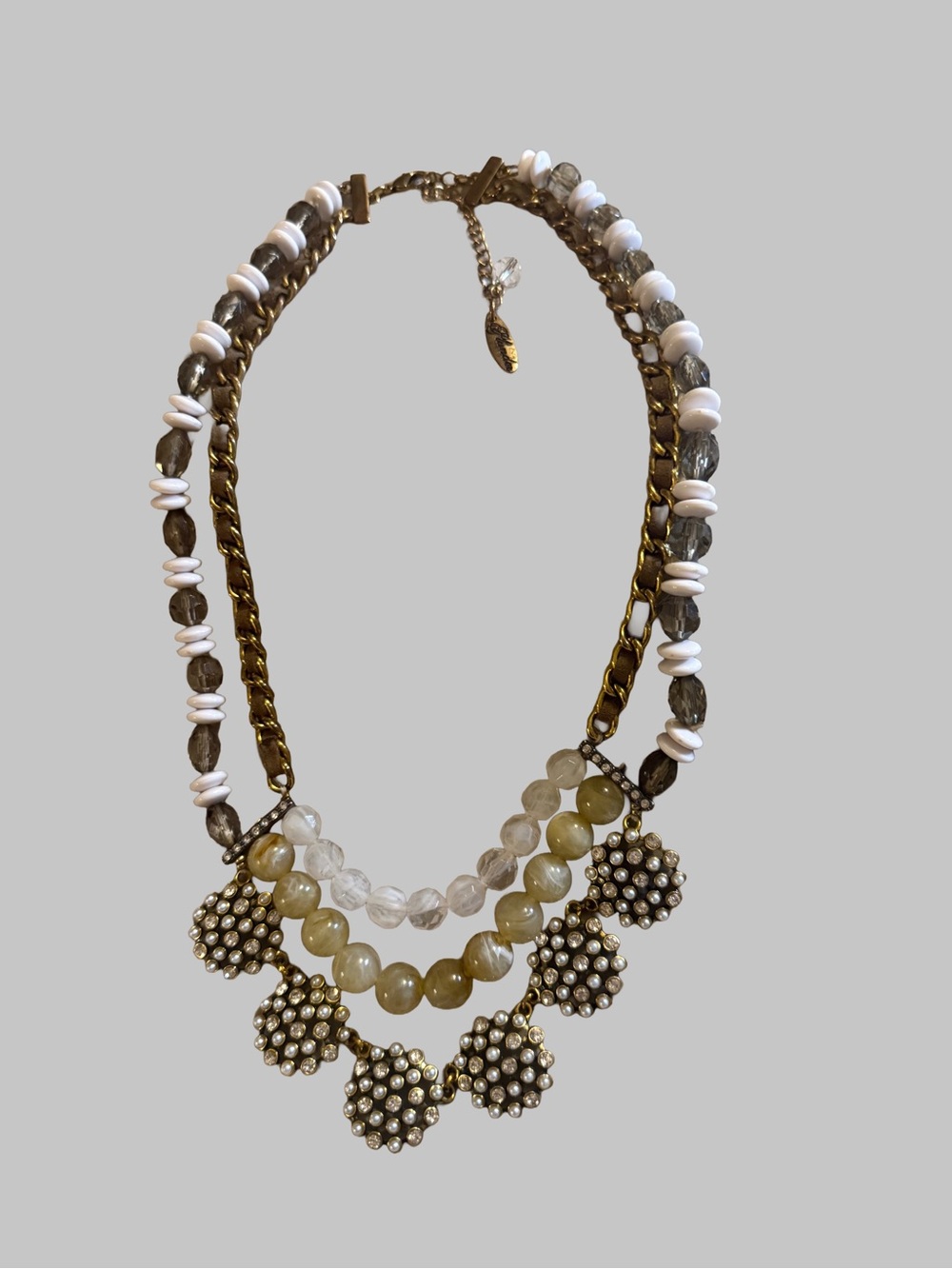 Plunder Gold-Tone Multi Strand Beaded Necklace with White and Champagne Accents